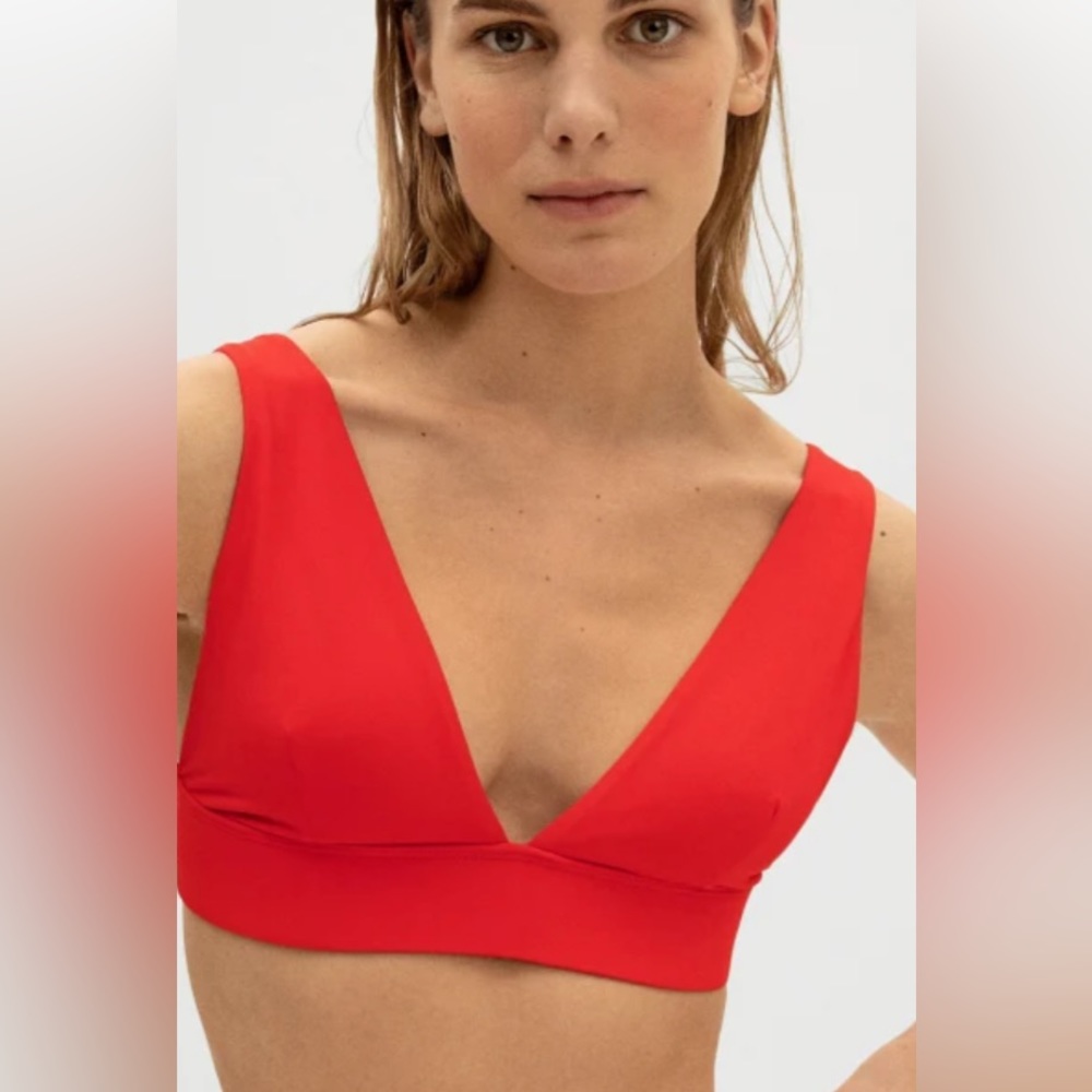 Everlane Bikini Swim Top Truangle Red L NWOT Tie Back Padded Cups Quick Dry